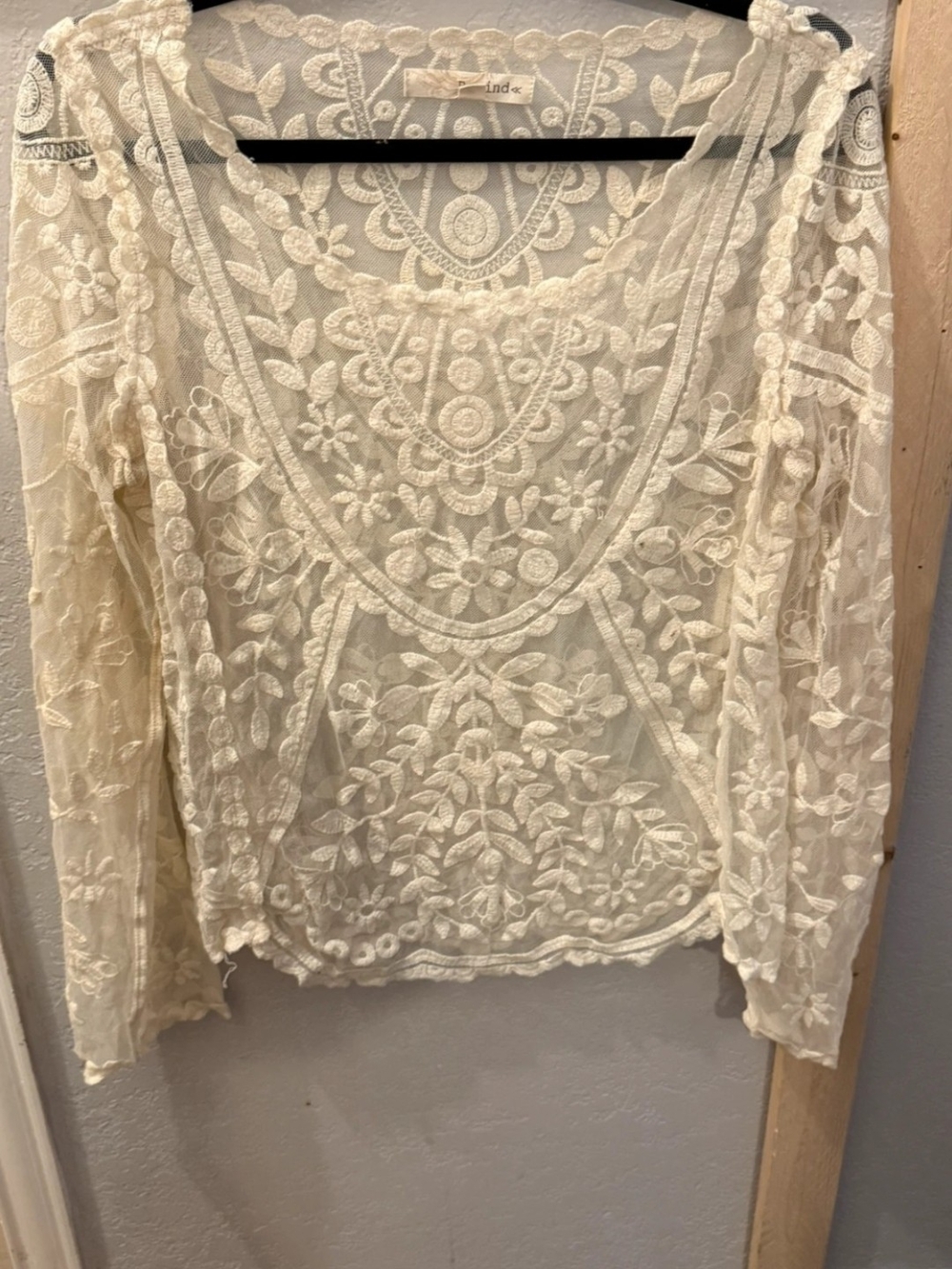 Cream Embroidered Lace Long-Sleeve Top